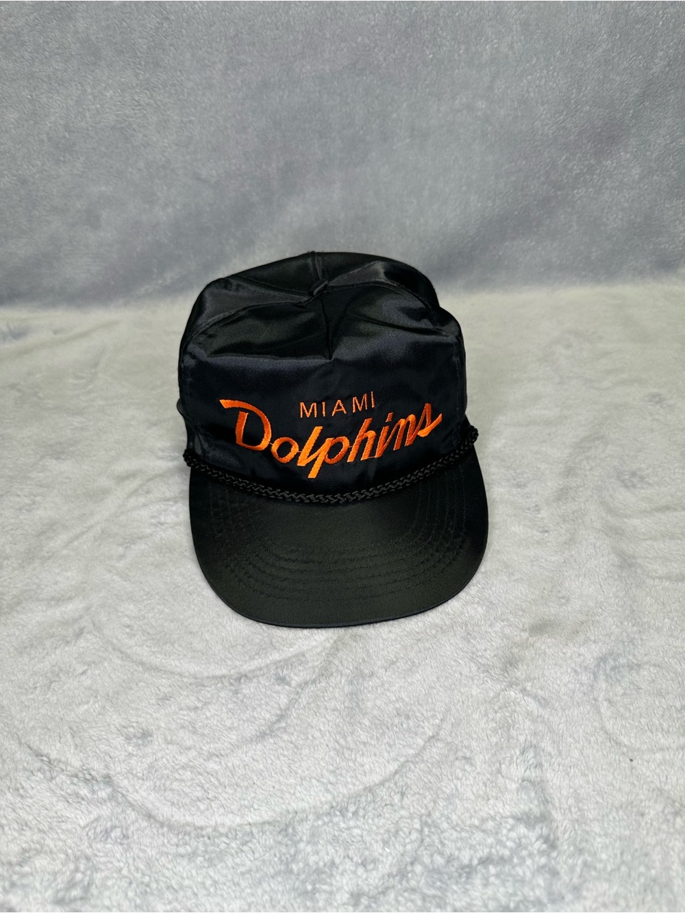 Vintage NFL Miami Dolphins SnapBack Trucker Hat R.O.C. Nylon Black Orange OSFA